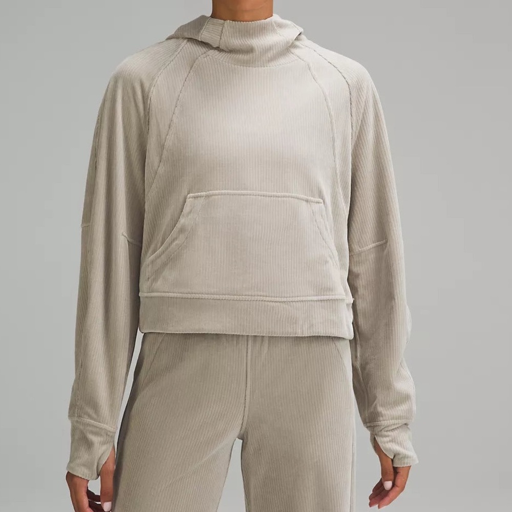 Lululemon Scuba Oversized Hoodie-Velvet Cord-Tan/Gray/Cream Color-Size XS/Small